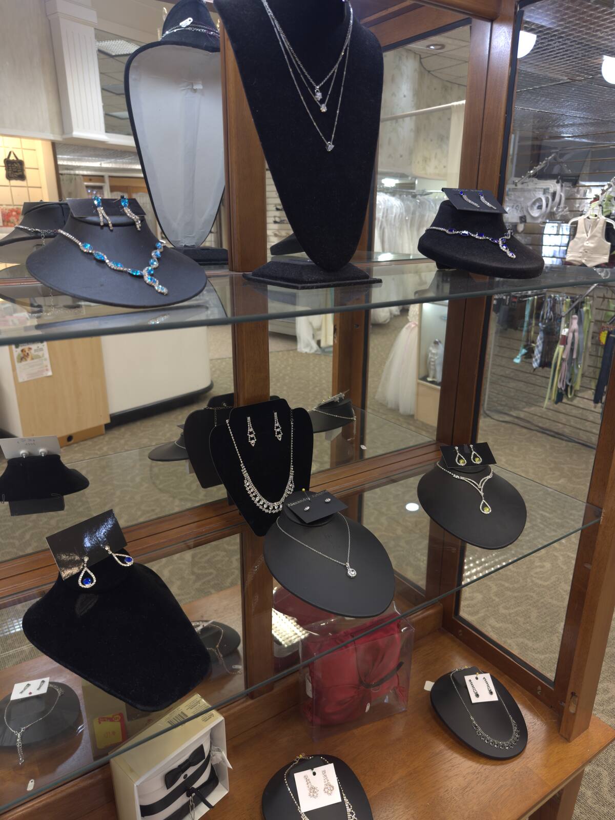 Necklace and earring sets in the jewelry case